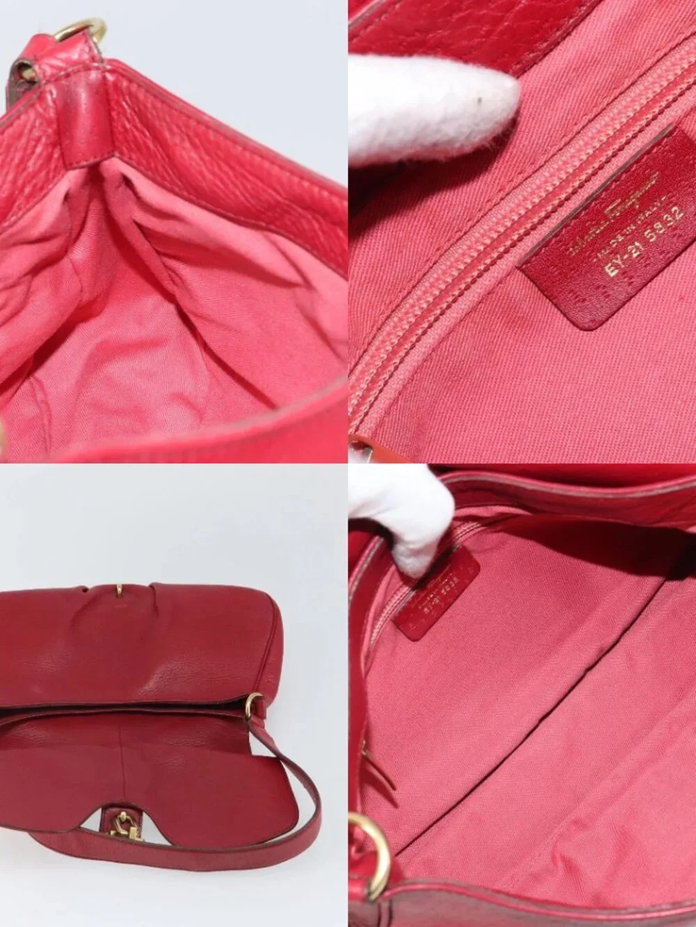 Salvatore Ferragamo Gancini Shoulder Bag Leather Red Gold Auth 166427